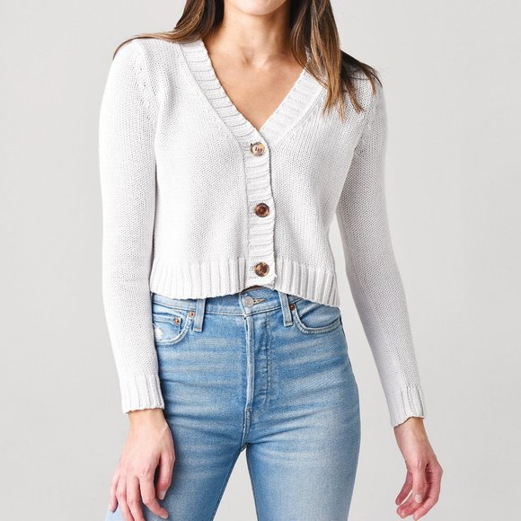525 Sweaters - 525 Cropped Ribbed Knit V-Neck Cardigan Sweater S